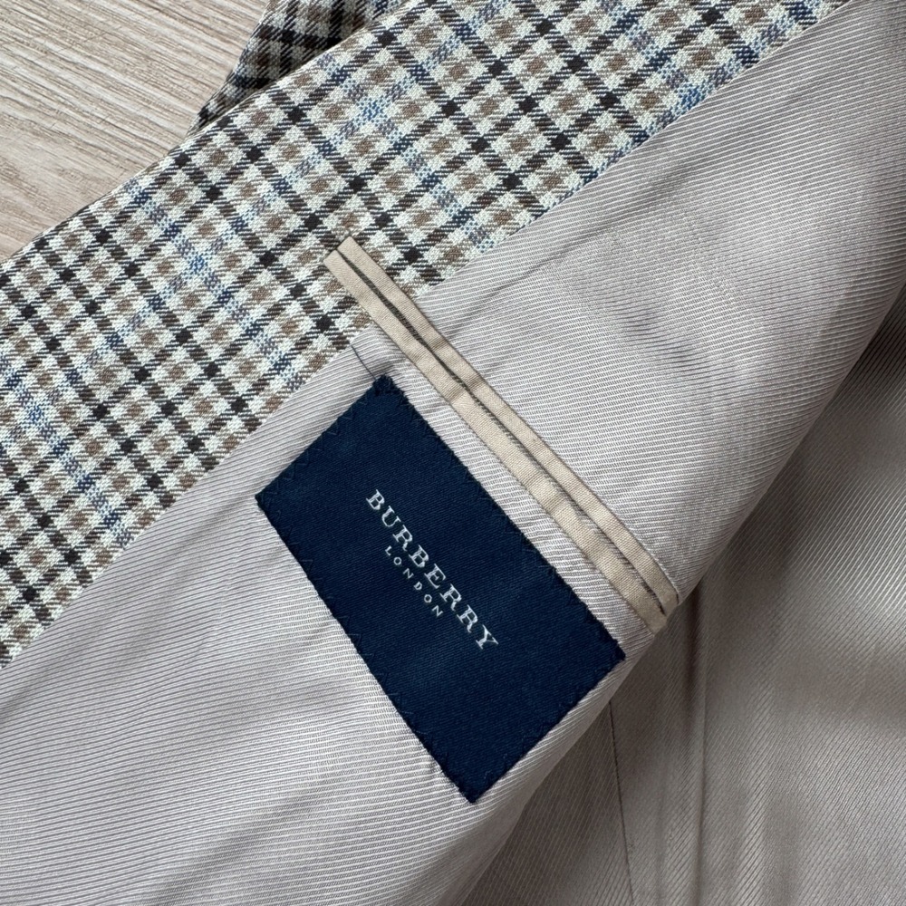 VTG Burberry London 42 Reg Blazer Bond Street Silk Wool Cotton Check Sport Coat - Picture 8 of 10